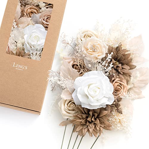 Ling's Moment Artificial Flowers And Greenery Combo Box Set, 38Pcs Beige Winter Theme Decoration For Diy Wedding Bouquets Centerpieces And Floral Arrangements #TOP2