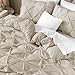 Litanika Oatmeal Pinch Pleat Duvet Cover Queen, 3 Pieces Pintuck Soft Microfiber Bedding Set with Zipper Closure & Corner Ties(90x90Inch-1 Duvet Cover, 2 Pillowcases)