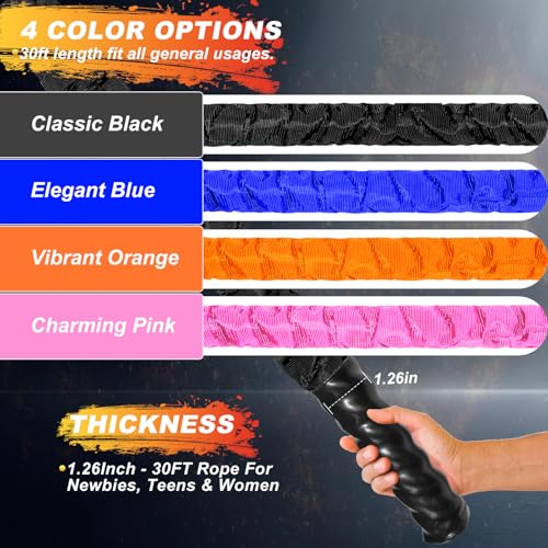 Battle Rope Workout Equipment 1.26 Inch Diameter 30FT Exercise Heavy Weighted Gym Battle Rope with Protective Cover Exercise Equipment Core Strength Training - Image 4