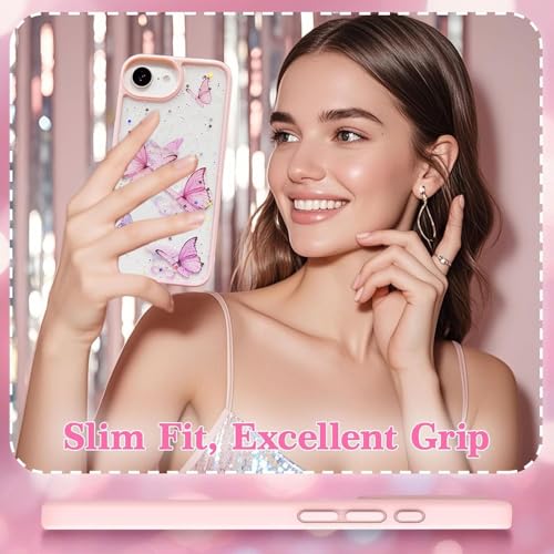 Image of VONZEE Electroplating Transparent Clear Logo Back Cover TPU Compatible with iPhone 17e / iPhone 16e Case, Compatible with Magsafe, Full Body & Camera Protection for Each Lens for Men & Women (Pink)