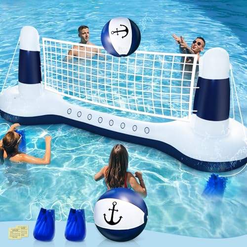 TURNMEON Inflatable Pool Toys Games Set Pool Volleyball Net with Yacht Theme Floating Volleyball...