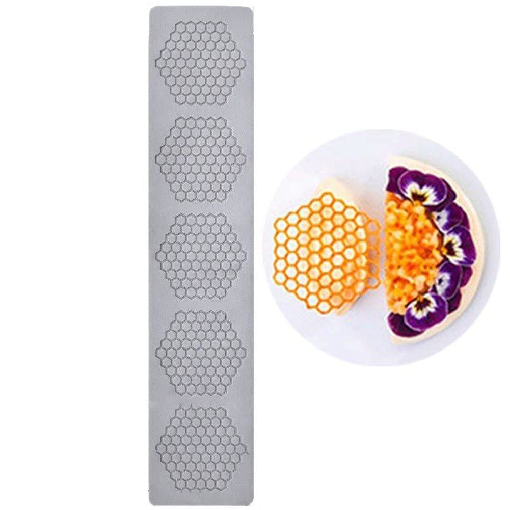 Haowul Cake Fondant Mold 1pc Honeycomb Shape Embossing Mat Chocolate Mould Reusable Lace Silicone Mold for Cake Decorating