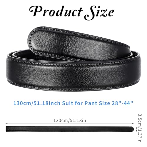 Men's Leather Ratchet Belt Strap without Buckle1 3/8'' Adjustable Belts for Mens Dress Casual Jeans Comfort Trim to Fit4