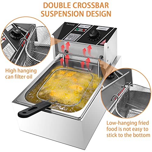 Swinod Deep Fryer With Basket Strainer, 6 Liter Xl Jumbo Size Adjustable Temperature (6 Liters Oil Capacity) #TOP4