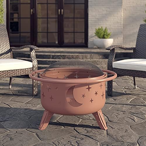 Amazon Basics Moon and Star Round Wood Burning Fire Pit - 32-Inch, Weathered Finish
