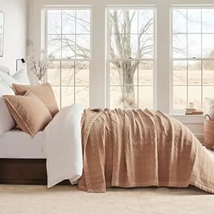 Stonewashed Cotton Quilt Set King Size, Ultra Soft Oversized Bedspread Coverlet Set, Lightweight Crinkle Box Stitch Bedding Sets for All Season, with 2 Shams, Blushed Terracotta