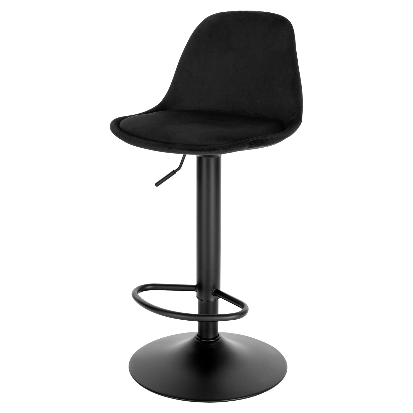 EUGAD Swivel Stool with Height Adjustable Seat, Velvet Bar Stool with Footrest and Backrest, Metal Base, Black, 1050BY-1-UK