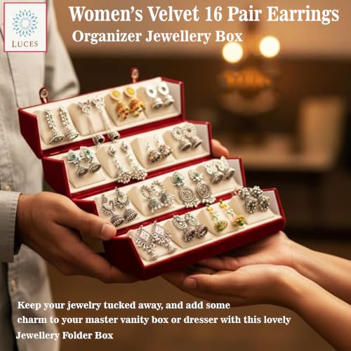 Image of LUCES Velvet 16 Pair Earrings Organizer Jewellery Box For Women and Girls Pack of 1 Cream