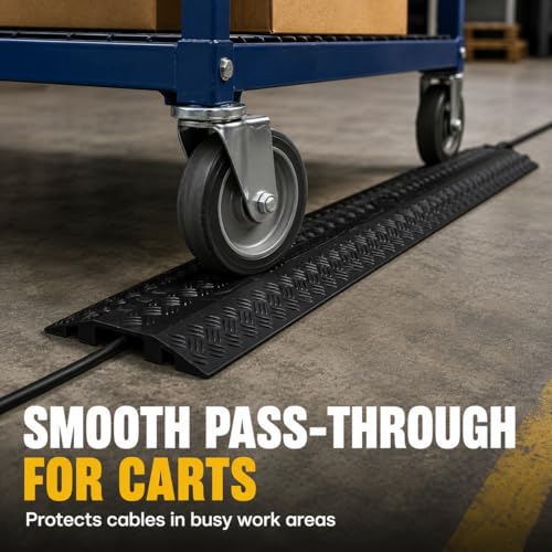 Image of 2 Pack Black Drop Over Cable Cover Ramp 37.8 x 10.8 x 1.5 Inch, Heavy Duty Cable Hose Protector Ramp with 1 Big Channel, High Load Capacity for Indoor Use, Office, Warehouse & Event Areas