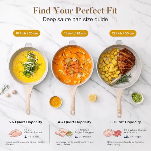Image of Kordisen Nonstick Ceramic Deep Frying Pan with Lid, 12 Inch, 5 Qt, Grey