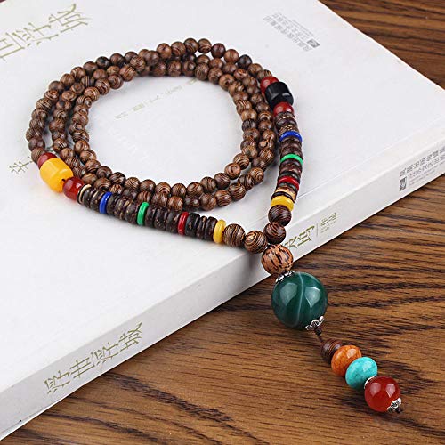 THTHT Vintage Hechos A Mano Collar Largo Cadena Suéter Étnicos Tallado En Madera Natural Verde Ágata Bola Bohemio Minimalista Simple Biselado De Vestir Unisex Cover