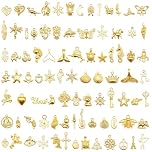 Julie Wang 200 Pieces Assortment Gold Tone Charms for Jewellery Making Bulk Mix Alloy Pendants for Bracelet Necklace Crafting DIY Supplies 5-30mm