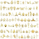 Julie Wang 200 Pieces Assortment Gold Tone Charms Bulk Mixed Alloy Pendants for Bracelet Necklace Jewelry Making Crafts DIY Supplies 5-30mm
