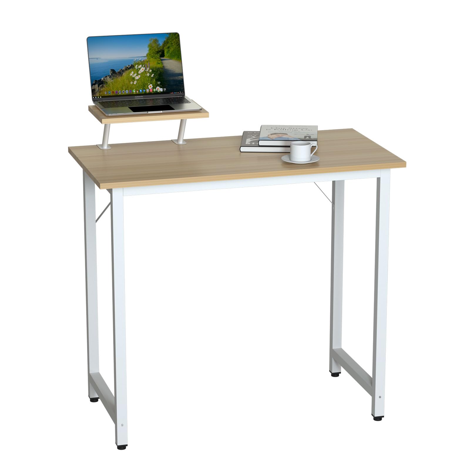 Scrivania Ufficio con Supporto per Monitor Staccabile, Scrivania Gaming Computer in Metallo e Fibra di Carbonio, 80x40cm Tavolo da Lavoro, Scrivanie pc per Cameretta Ufficio Casa, Beige Desk