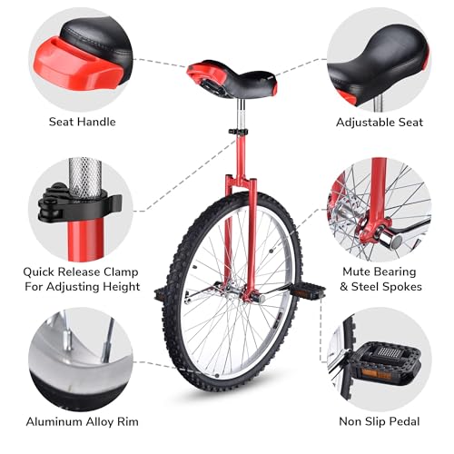 Image of AW 16 /18 /20 /24 Inch Wheel Outdoor Unicycle Adjustable Seat Exercise Bicycle | Fit Adults Kids Outdoor Sports Fitness Exercise, Various colors For Choice