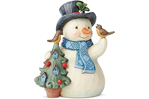Jim Shore Heartwood Creek Snowman with Christmas Tree and Birds Figurines