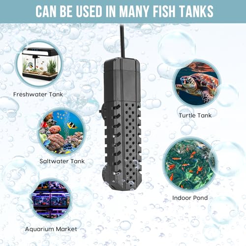 Image of Aquarium Heater 100W, Fish Tank Heater with High-Temperature Protection and Turtle Tank Heater with Automatic Power-Off When Leaving Seawater or Freshwater.