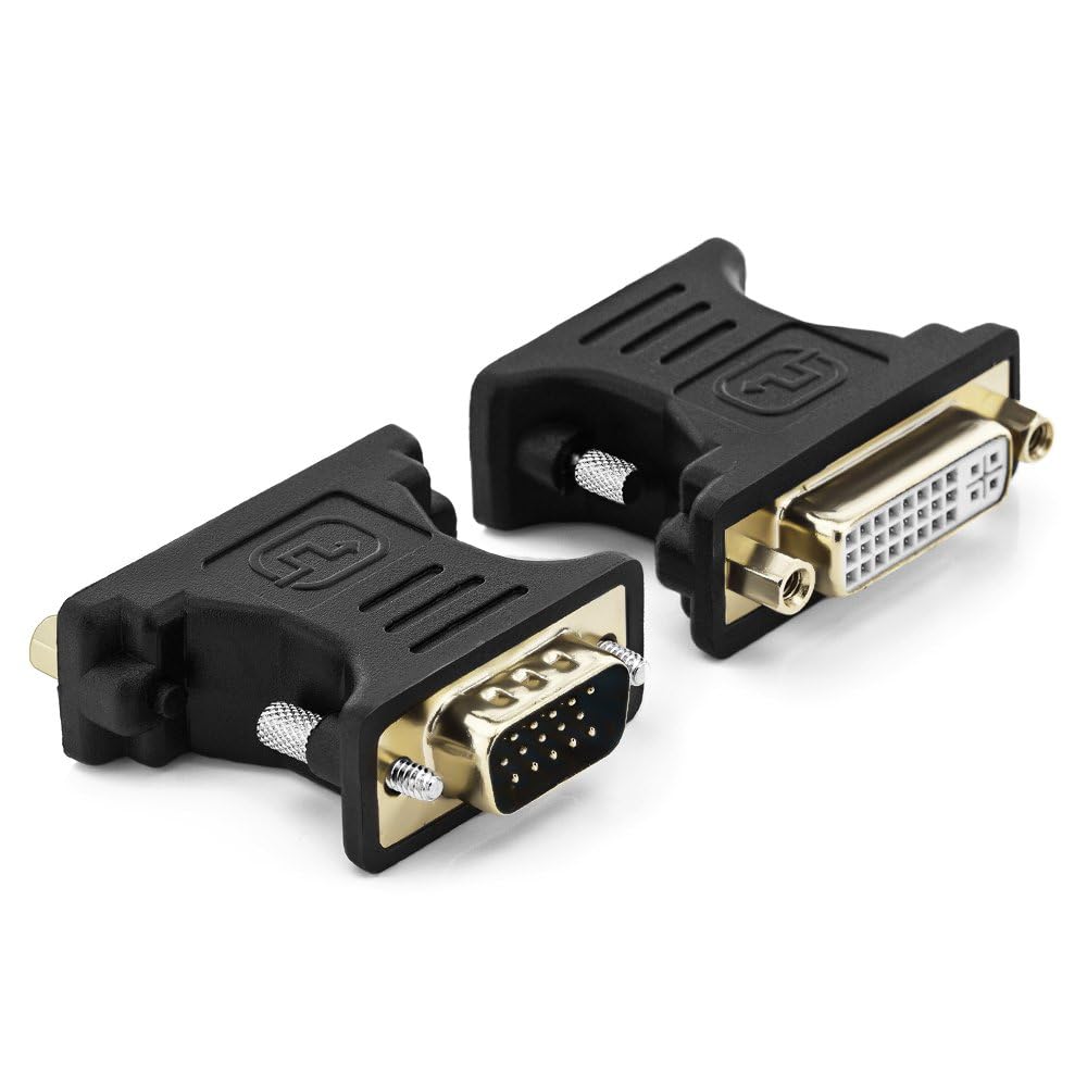 deleyCON Adaptador DVI-I a VGA - DVI-I Hembra (24+5) a VGA Macho - para Monitor PC Video Proyector Tarjeta Gráfica - Negro
