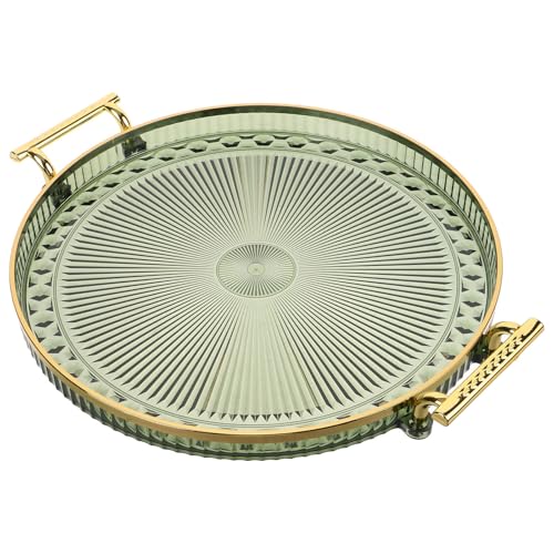 KAILIKETIY 軽奢デザイン丸型茶托トレー ベース付きダブルハンドル 家用ティーカップ収納 食器置き兼用 飾り棚としても適用可能