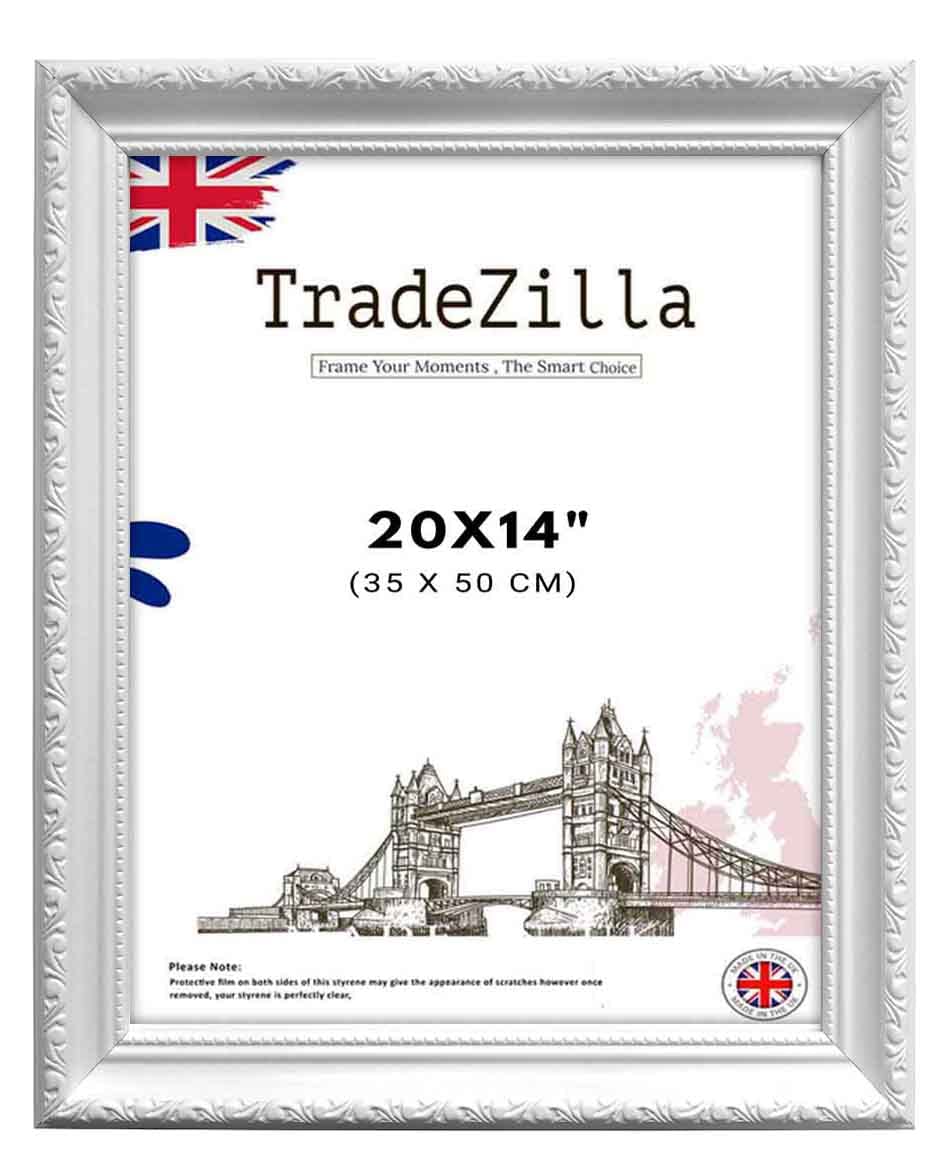 TradeZilla Large White Ornate Shabby Chic 35X50 CMPicture/Photo/Poster Vintage Antique frame for Art Prints, Vertically or Horizontally, Wall Mounting Hardware Included (White)