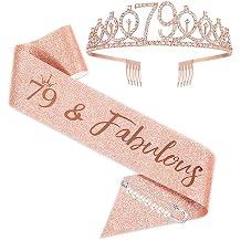 BRT Bearingshui 79th Birthday Tiara and Sash for Woman, Rose Gold Tiara and Sash for 79th Birthday Party