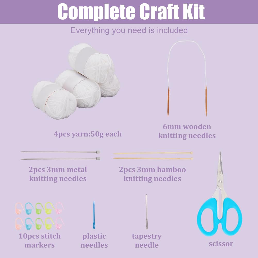 WEBEEDY Kit Tricot Débutants Complet – Chapeau Jaune, Fils, Aiguilles, Instructions, Idéal Pour Apprendre à Tricoter