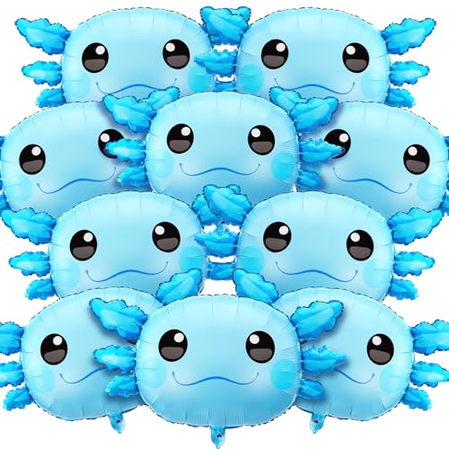 Image of 6 Pcs 34 Inch Axolotl Balloon Axolotl Birthday Party Decorations Aluminum Foil Inflatable Summer Supplies for Beach Themed Favor (Blue)