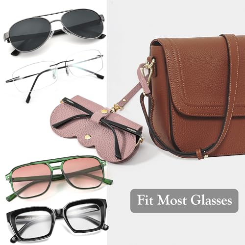 Image of FEISEDY 2Pack Soft Leather Sunglass Bag, Portable Holder Eyeglasses Case | Lightweight Portable Design, With Button Clip Wrist Strap for Travel Daily Use B0049