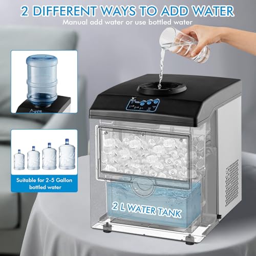 DORTALA Countertop Ice Maker Water Cooler Dispenser Combo, 2 in 1 Ice Cube Machine, 48 LBS/Day, 3 Sizes Bullet Ice, Fast 6 Mins, Stainless Steel Ice Maker for Home, Kitchen, Office