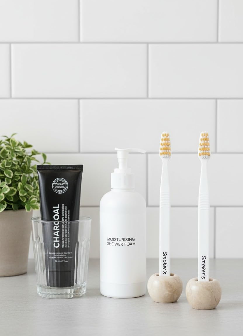 Mini Toothbrush Holders for Bathrooms 1.2 Inch Beige Marble Tooth Brush Holder Set of 2 for Bathroom Organizers and Countertop Storage Accessories, Sink, Gifts & Vanity Decor - Image 3