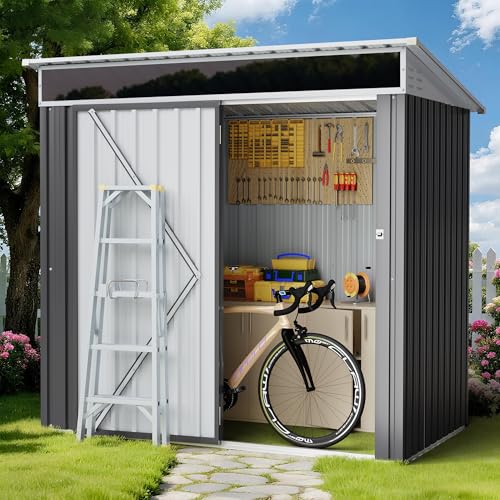 Shintenchi 6x4 FT Outdoor Storage Shed with Window, Outdoor Waterproof Storage Shed Metal Garden...