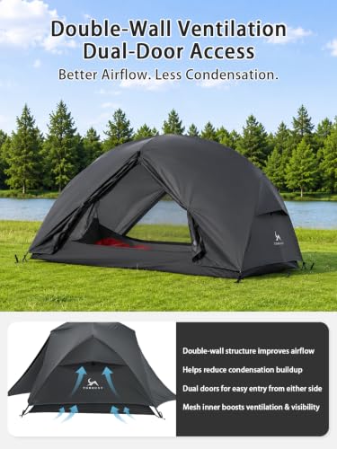 Carpa para mochilero ligera para 2 personas Roveity RQ-SY2R, impermeable 4000mm, doble capa, liviana, para 3 estaciones miniatura 4