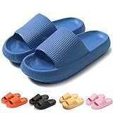 MOLATIN Pillow Slides Slippers, Massage Pool Foam Bathroom Non-Slip Quick Drying Slipper for Womens/Mens,Super Soft Thick Sole Indoor Home Spa Open Toe Sandals EVA Platform (Blue, 7)
