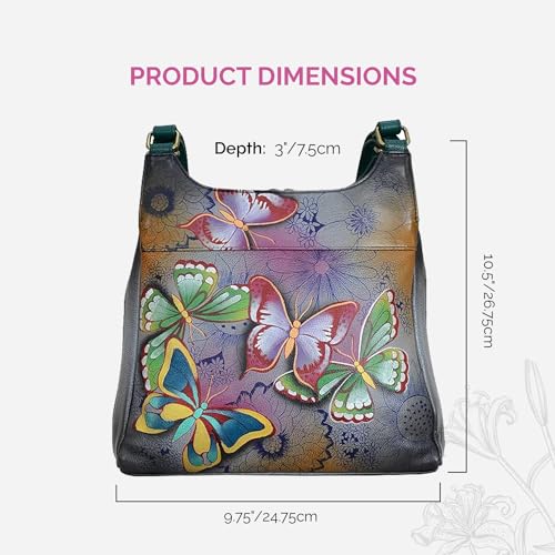 Anna by Anuschka womens Anna Anuschka Genuine Leather Medium Hobo-butterfly Paradise Satchel Bag, Butterfly Paradise, One Size US - Thumbnail 7