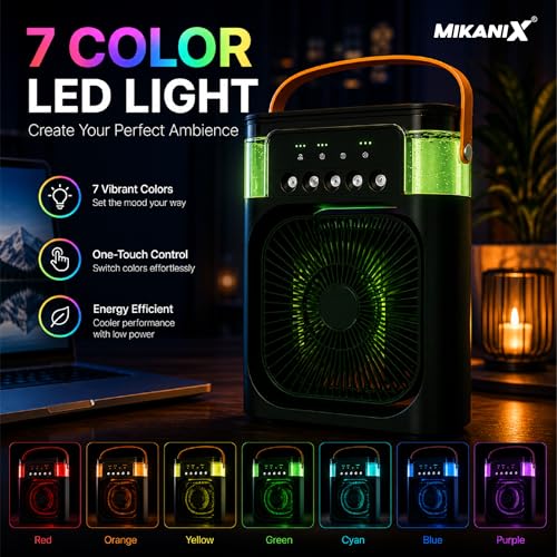 Image of MIKANIX Mini Small Cooler Fan for Kitchen, Home & Office Desk, Table with USB Cable Cord, 3 Wind Speed Mode with Cooling Water Misting, Green