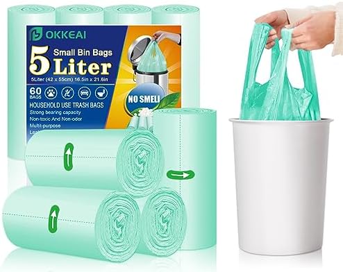 OKKEAI White Bin Bags 15l Waste Paper Bin Liners Pedal 100 Counts Small Plastic Rubbish/Trash/Garbage Bags for Bathroom,Kitchen,Toilet,Office