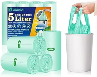 OKKEAI White Bin Bags 15l Waste Paper Bin Liners Pedal 100 Counts Small Plastic Rubbish/Trash/Garbage Bags for Bathroom,Kitchen,Toilet,Office