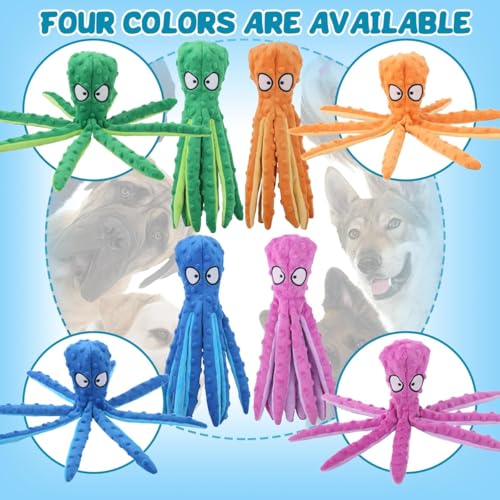 Whiskerspot Octopus Hundespielzeug, keine Füllung, quietschend, interaktives Spielspielzeug mit Knisterpapier, umweltfreundlich, Oktopus, Plüsch für Hunde, Zahnreinigung & langlebig für Welpen (lila)