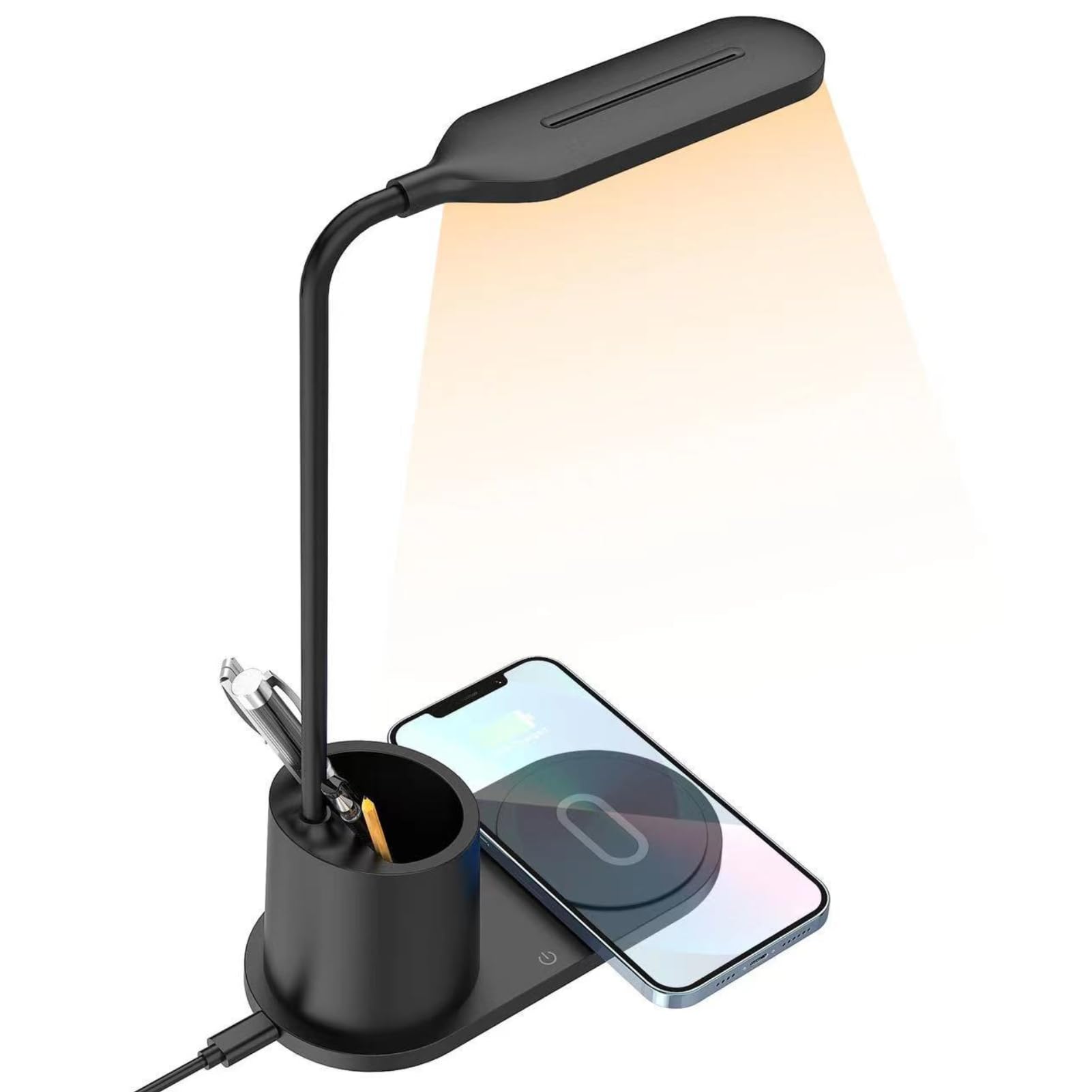 LED Desk Lamp with Touch Control, Work from Home Essential, Efficient 15W-5W Wireless Charger