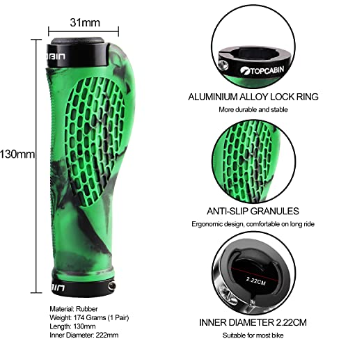 Image of TOPCABIN Ergonomic Bike Grips - Widen Holding Rubber Grips with Aluminum LockGrips for Mountain & Road Bikes