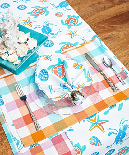 Set de 6 servilletas de algodón con diseño marino multicolor miniatura 3