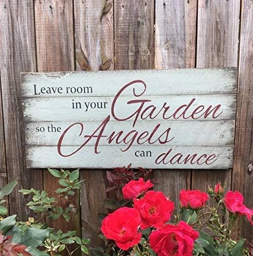 Garden Angel Wooden Sign - Leave Room in The Garden so The Angels can Dance - Rustic Pallet Decor, for Gardeners & Believers, Whimsical Outdoor Accent, 12X6 Inch