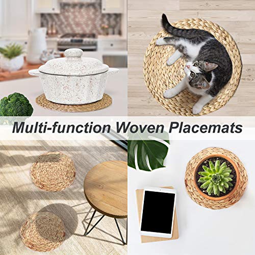 6 Pack Woven Placemats,Natural Water Hyacinth Weave Placemat Round Braided Rattan Tablemats 13.8” - Thumbnail 3