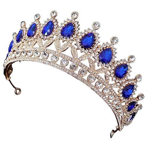 NOLITOY De Diamantes De Agua Velo De Novia Accesorios Para El Cabello De Novia Boda Coronas De Princesa Trajes De Cumpleaños Para Mujeres Túnicas Diamantes De Imitación Blue