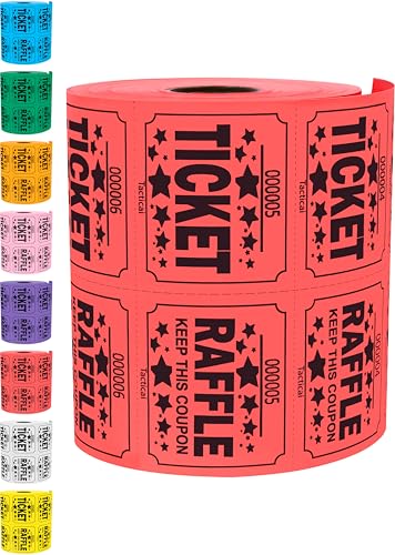 Tacticai 500 Raffle Tickets, Large 50/50 Double Roll, Red