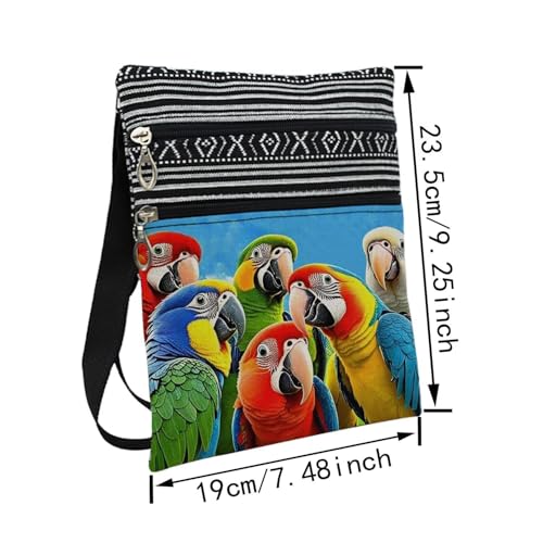 Parrots Messenger Bag Small Ethnic Pattern Printed Adjustable Strap Crossbody Zipper Pouch Parrots Phone Organizer Wallet Cute Shoulder Handbag for Women2