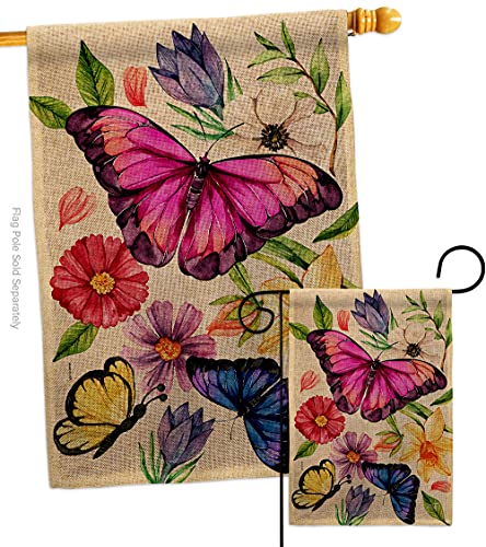 Angeleno Heritage Watercolor Burlap Garden House Flag-Set Friends Bugs & Frogs Butterfly Ladybugs Dragonfly Bee Springtime Insect Natural Wildlife Banner Small Yard Gift Double-Sided, Made in USA