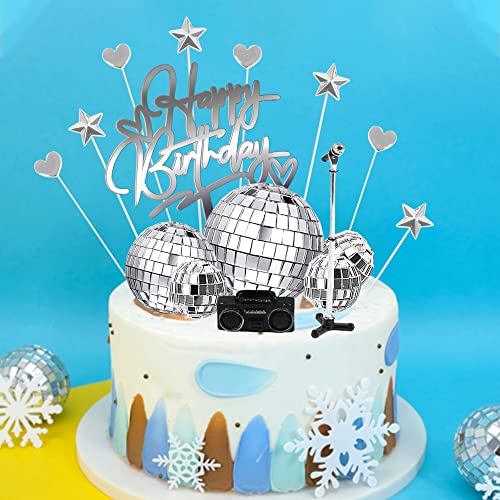 23Pcs Disco Ball Cake Toppers 70'S Disco Theme Cake Decoration Set With Dj Bling Silver Mirror Balls Centerpiece And Mini Microphone Radio Toy Decor For Women Men 1970S Dance Birthday Party Supplies #TOP5