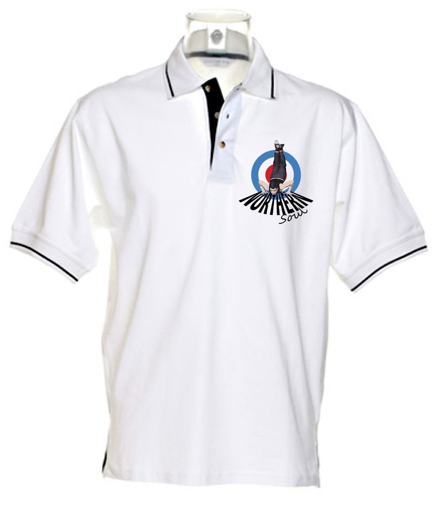 Tribal T-Shirts Men's Black Northern Soul Dancer Mod Target Tipped Polo T-Shirt (Large, )