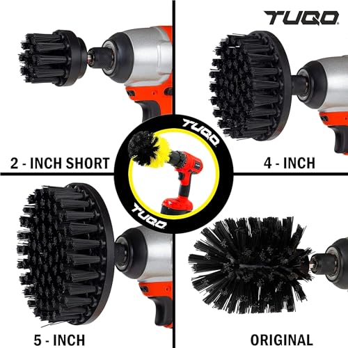 Image of TUQO SB20B Drill Brush Attachment Set - Power Scrubber Brush Cleaning Kit - for Industrial Use,Grill, Paint Removal, Furnace, Oven and More | Hard Bristle| Hex Shank Fits Most Drills | Black